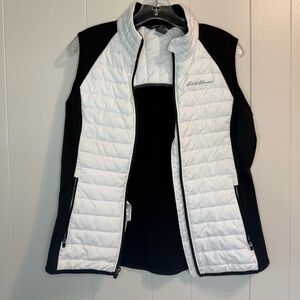 Eddie Bauer White Black Quilted Puffer Vest M Activewear Gorpcore Athleisure